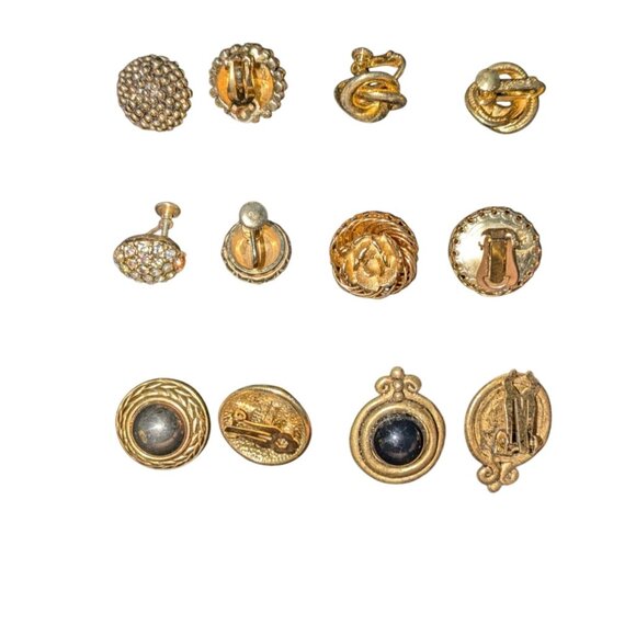 Vintage Gold-Tone Clip-On & Screw-Back Earring Set Marked - Picture 6 of 7